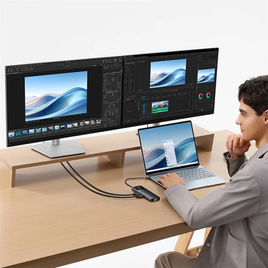 USB-C хъб към 2 x HDMI, 3xUSB, 2xUSB-C, RJ45, SD,TF - Baseus Metal Gleam Series II (B00061800123-00) - Черен