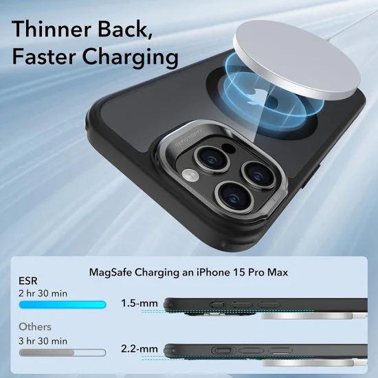 Калъф за iPhone 15 Pro Max - ESR Classic Classic Hybrid HaloLock HaloLock Kickstand - Clear Black