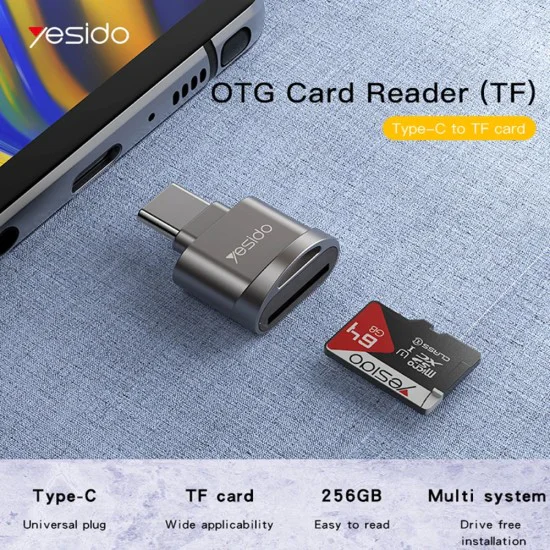 Четец на карти Type-C към TF с OTG функция - Yesido (GS19) - Сив
