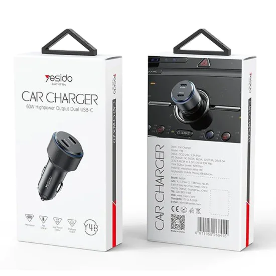 Зарядно за кола Type-C, 60W - Yesido (Y48) - Черно