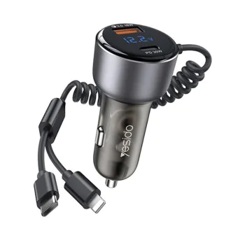 USB зарядно за кола USB, Type-C, 60W - Yesido (Y58) - Сиво