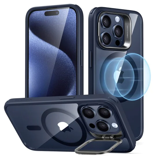 Калъф за iPhone 15 Pro - ESR Classic Hybrid Classic HaloLock HaloLock Kickstand - Clear Dark Blue
