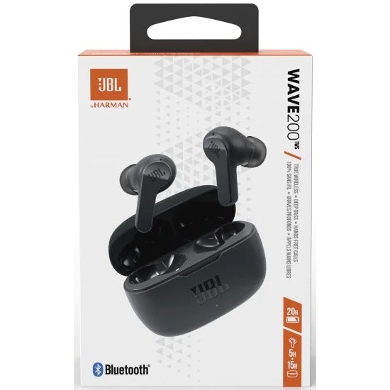 Bluetooth слушалки за поставяне в ушите с микрофон TWS - JBL (Wave 200) - черни