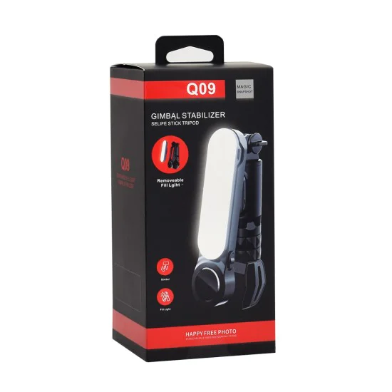 Gimbal Mini Selfie Selfie Stick с LED и статив, 70 см - (Q09) - Черен