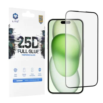 Протектор за iPhone 15 Plus - Lito 2.5D FullGlue Glass - черен