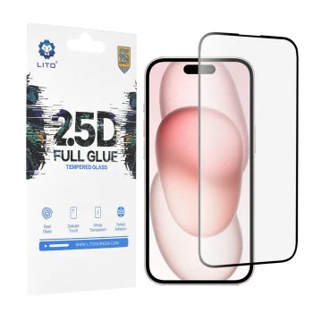 Протектор за iPhone 15 - Lito 2.5D FullGlue Glass - черен