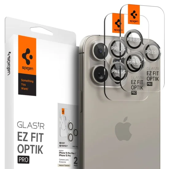 Протектор за камера за iPhone 14 Pro / 14 Pro Max / 15 Pro / 15 Pro Max (комплект 2) - Spigen Glas.tR Optik EZ Fit Pro - естествен титан