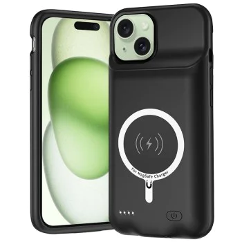 Калъф за iPhone 15 Plus с 8500mAh батерия - Power Pro MagSafe - черен