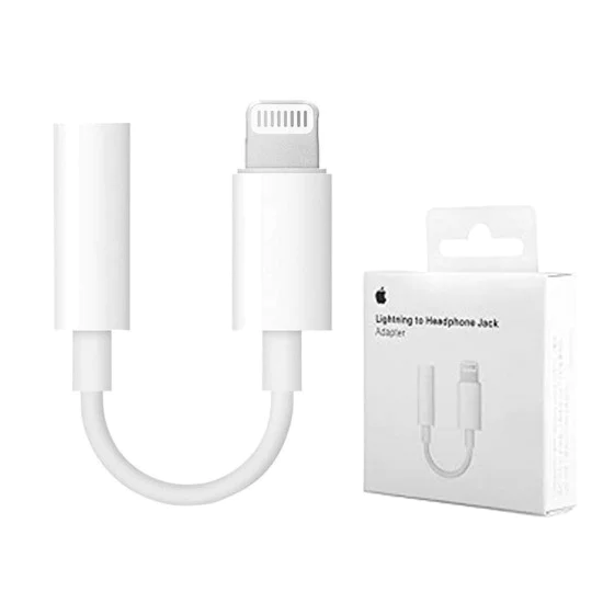 Аудио адаптер Lightning към 3,5 мм жак - Apple A1749 (MMX62ZM/A) - бял (блистерна опаковка)
