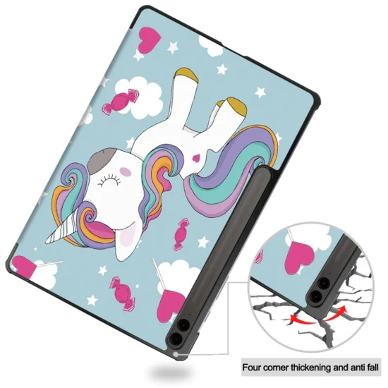 Калъф за Samsung Galaxy Tab S9 Plus / S9 FE Plus / S10 Plus / S10 FE Plus - FoldPro - Еднорог