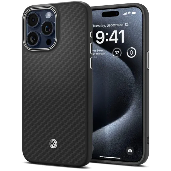 Калъф за iPhone 15 Pro - Spigen Enzo Enzo Aramid MagSafe - матово черен