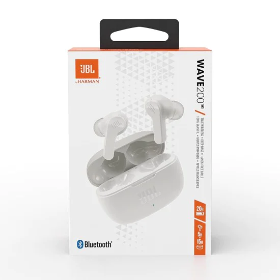 Bluetooth слушалка за поставяне в ушите с микрофон TWS - JBL (Wave 200) - бяла