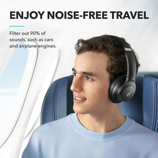Bluetooth on-ear хибридна слушалка с активно шумопотискане - Anker (A3004G11) - черна