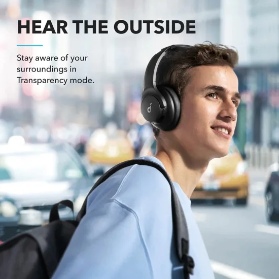 Bluetooth on-ear хибридна слушалка с активно шумопотискане - Anker (A3004G11) - черна