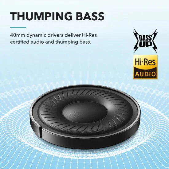 Bluetooth on-ear хибридна слушалка с активно шумопотискане - Anker (A3004G11) - черна