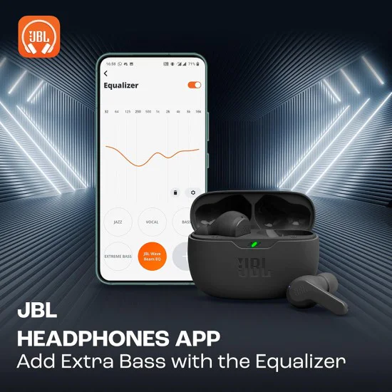 Bluetooth слушалки за поставяне в ушите с микрофон TWS - JBL (Wave Beam) - черни
