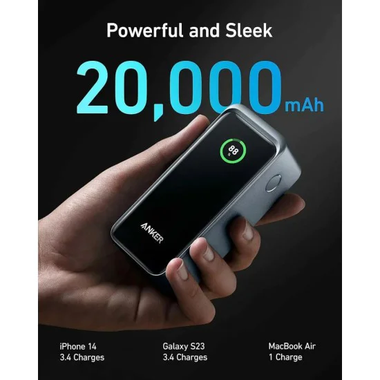 Външна батерия 2x USB-C, USB, 20000mAh, 200W - Anker Prime (A1336011) - Черна