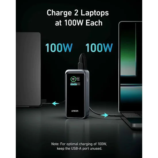 Външна батерия 2x USB-C, USB, 20000mAh, 200W - Anker Prime (A1336011) - Черна