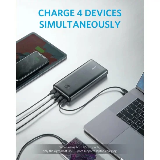 Външна батерия 2x Type-C, 2x USB, 25600mAh, 87W - Anker PowerCore III Elite (A1291H11) - Черен