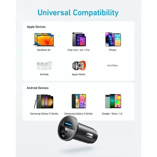 USB автоматично зарядно устройство, Type-C, 52,5 W - Anker 323 (A2735G11) - черно