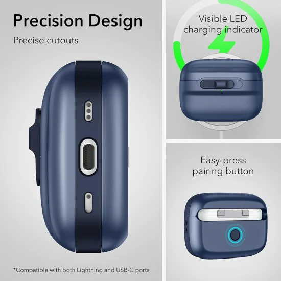 Калъф за Apple AirPods Pro 1/2 - ESR Pulse Magnetic HaloLock - Тъмно син