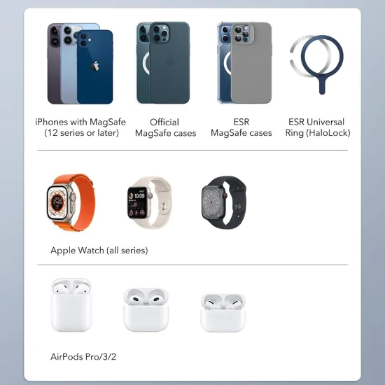 Зарядна станция MagSafe Apple с преносимо зарядно за часовник - ESR HaloLock - черно