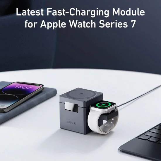 Зарядна станция за телефон, Apple Watch, AirPods, 15W - Anker (Y181111G11) - Черен