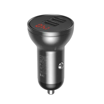 Baseus - Зарядно за кола (CCBX-0G) - Цифров дисплей, 2xUSB-A, 24W - Сиво