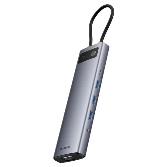 Хъб Type-C към HDMI 4K, VGA, 4xUSB, Type-C, RJ45, SD, TF, Jack 3.5mm - Baseus Metal Gleam (B00030709811-00) - Space Gray