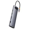 Хъб Type-C към HDMI 4K, VGA, 4xUSB, Type-C, RJ45, SD, TF, Jack 3.5mm - Baseus Metal Gleam (B00030709811-00) - Space Gray