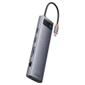 Хъб Type-C към HDMI 4K, VGA, 4xUSB, Type-C, RJ45, SD, TF, Jack 3.5mm - Baseus Metal Gleam (B00030709811-00) - Space Gray