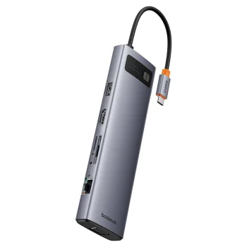 Хъб Type-C към HDMI 4K, VGA, 4xUSB, Type-C, RJ45, SD, TF, Jack 3.5mm - Baseus Metal Gleam (B00030709811-00) - Space Gray
