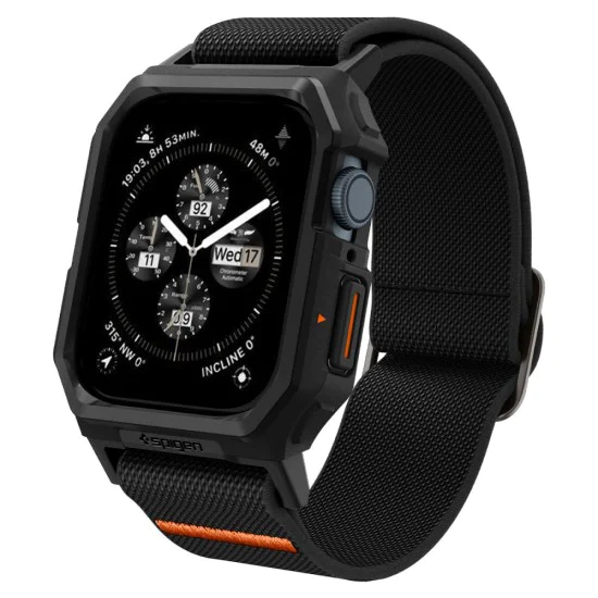 Протектор за Apple Watch 4 / 5 / 6 / SE / SE 2 / 7 / 8 / 9 (44 / 45mm) + каишка - Spigen Lite Fit Pro - Matte Black