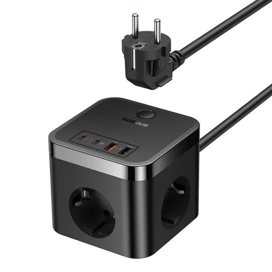 Удължителен кабел – Baseus PowerCombo E00066400117-00 – 3AC + 2U + 2C, 30W, 1.5m – Черен
