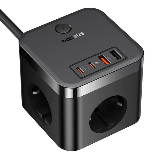 Удължителен кабел – Baseus PowerCombo E00066400117-00 – 3AC + 2U + 2C, 30W, 1.5m – Черен