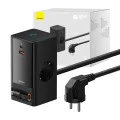 Удължителен кабел Priza Shuko, USB, 2xType-C, 65W - Baseus PowerCombo (PSLR000301) - черен