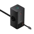 Удължителен кабел Priza Shuko, USB, 2xType-C, 65W - Baseus PowerCombo (PSLR000301) - черен