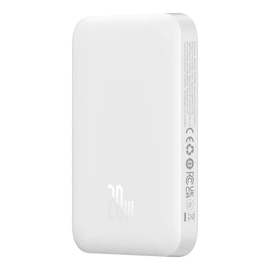 USB-C външна батерия, MagSafe, 6000mAh, 20W - Baseus Magnetic Mini Air (P100595900222223-00) - бяла