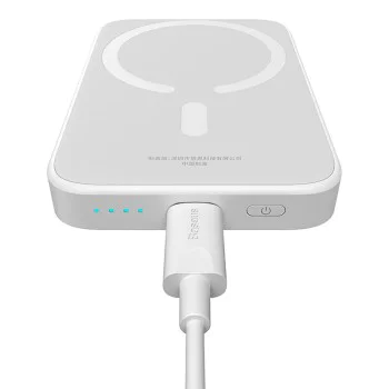 USB-C външна батерия, MagSafe, 6000mAh, 20W - Baseus Magnetic Mini Air (P100595900222223-00) - бяла