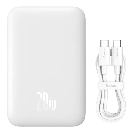 USB-C външна батерия, MagSafe, 6000mAh, 20W - Baseus Magnetic Mini Air (P100595900222223-00) - бяла