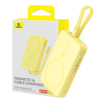 MagSafe External Battery Pack, USB-C, 10000mAh, 20W - Baseus Magnetic Mini (P10022109Y23-00) - Жълт