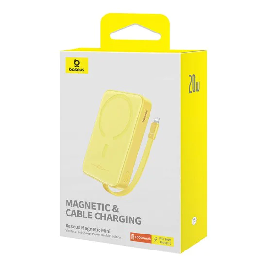 MagSafe External Battery Pack, USB-C, 10000mAh, 20W - Baseus Magnetic Mini (P10022109Y23-00) - Жълт