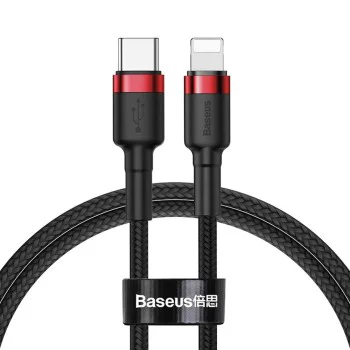 Кабел за данни Type-C към Lightning, 18 W, 1 m - Baseus Caffeine (CATLKLF-91) - черен / червен