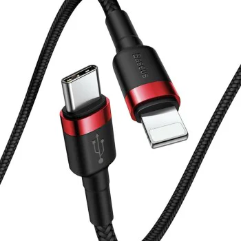 Кабел за данни Type-C към Lightning, 18 W, 1 m - Baseus Caffeine (CATLKLF-91) - черен / червен