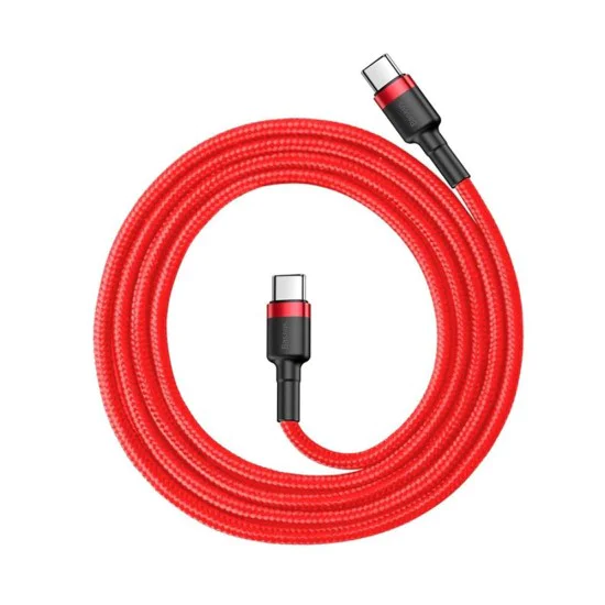 Кабел за данни Type-C към Type-C, бързо зареждане, 60W, 3A, 1m - Baseus Cafule (CATKLF-G09) - червен / черен