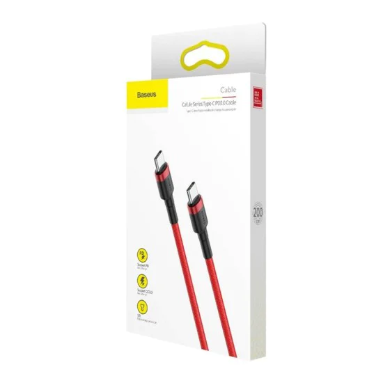 Кабел ype-C към Type-C, 60W, 3A, 2m - Baseus Cafule (CATKLF-H09) - Червен / Черен