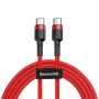 Кабел ype-C към Type-C, 60W, 3A, 2m - Baseus Cafule (CATKLF-H09) - Червен / Черен