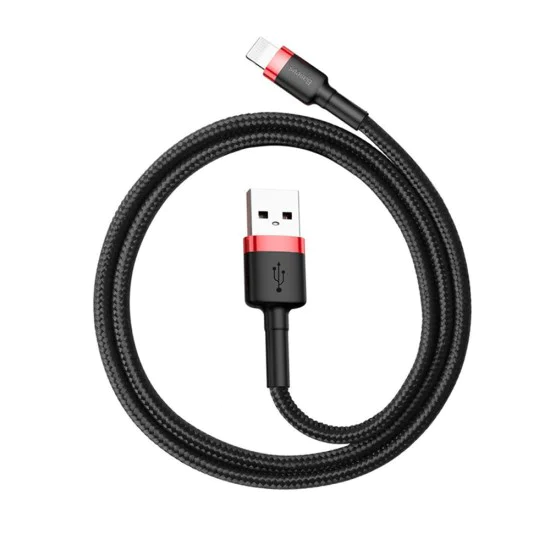 USB към Lightning кабел, 2.4A, 480Mbps, 0.5m - Baseus Cafule (CALKLF-A19) - червен / черен