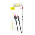 USB към Lightning кабел, 2.4A, 480Mbps, 0.5m - Baseus Cafule (CALKLF-A19) - червен / черен