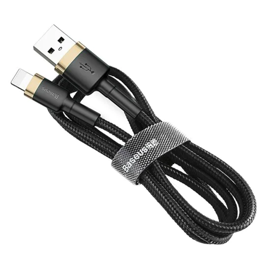 USB към Lightning кабел, 2.4A, 480Mbps, 1m - Baseus Cafule (CALKLF-BV1) - черен / златен